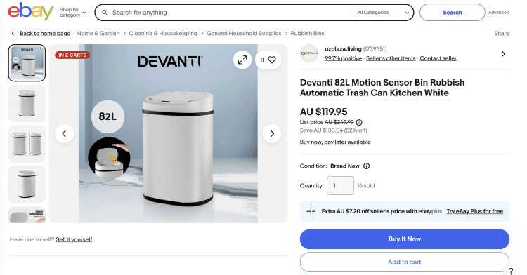 eBay: Devanti 82L Sensor Bin – 52% off, only $119.95